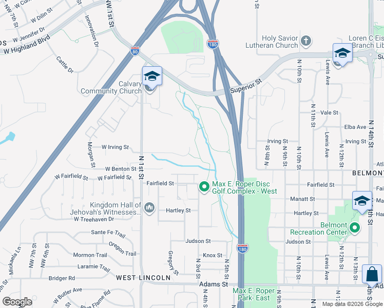 map of restaurants, bars, coffee shops, grocery stores, and more near 257 Irving Street in Lincoln