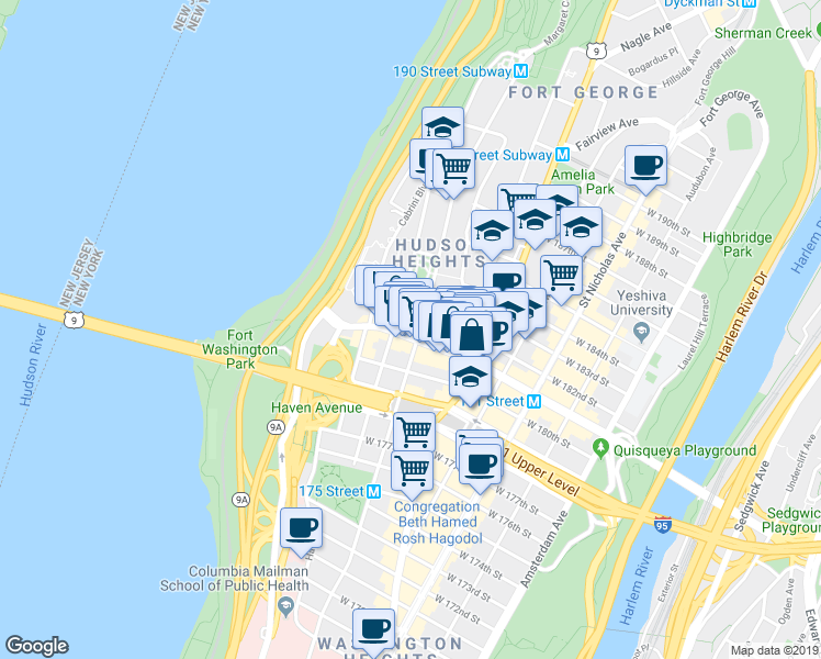 map of restaurants, bars, coffee shops, grocery stores, and more near None in New York