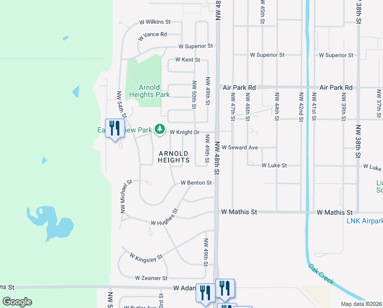 map of restaurants, bars, coffee shops, grocery stores, and more near 3718 Northwest 50th Street in Lincoln