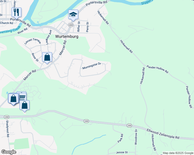 map of restaurants, bars, coffee shops, grocery stores, and more near 639 Morningstar Dr in Ellwood City