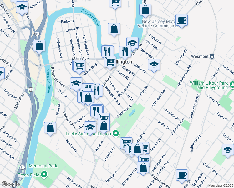 map of restaurants, bars, coffee shops, grocery stores, and more near 259 Wallington Avenue in Wallington