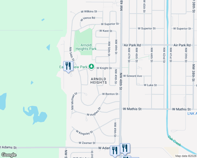 map of restaurants, bars, coffee shops, grocery stores, and more near 3724 Northwest 52nd Street in Lincoln