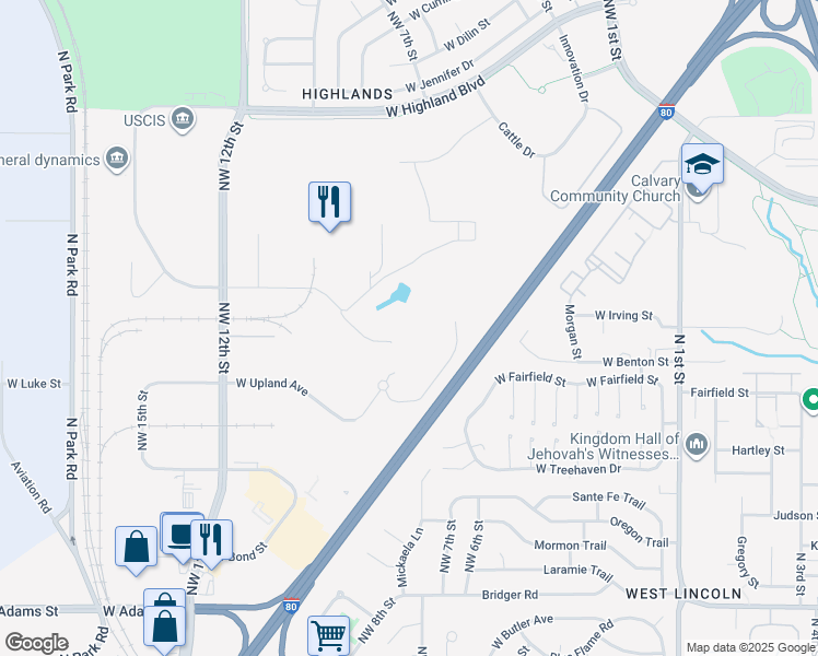 map of restaurants, bars, coffee shops, grocery stores, and more near 700 Kingbird Road in Lincoln