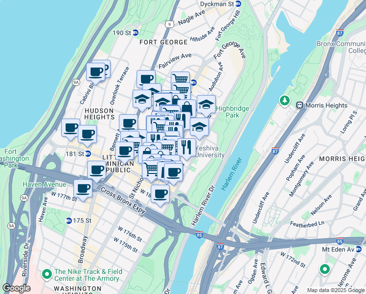 map of restaurants, bars, coffee shops, grocery stores, and more near in New York