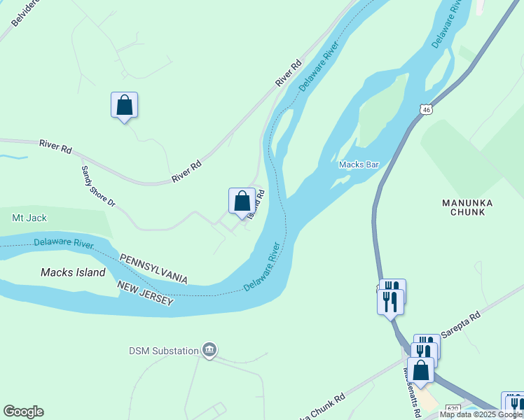 map of restaurants, bars, coffee shops, grocery stores, and more near 72 Island Road in Mount Bethel