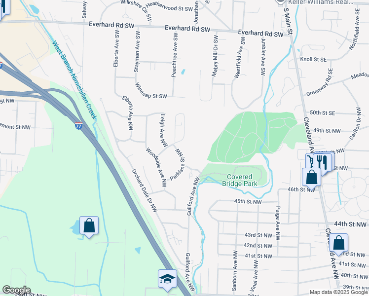 map of restaurants, bars, coffee shops, grocery stores, and more near 2907 Parklane Street Northwest in Canton
