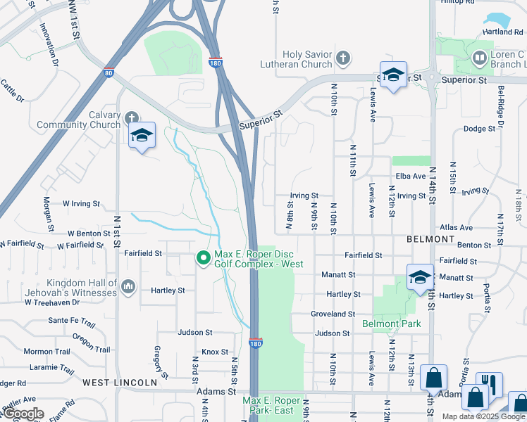 map of restaurants, bars, coffee shops, grocery stores, and more near 3943 North 7th Street in Lincoln