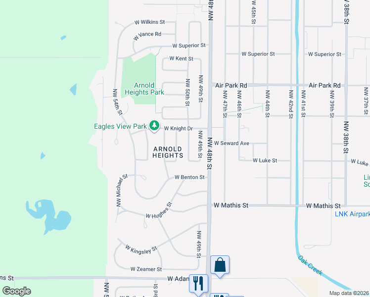 map of restaurants, bars, coffee shops, grocery stores, and more near 3718 Northwest 50th Street in Lincoln