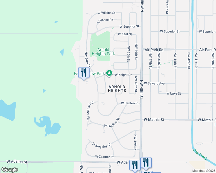 map of restaurants, bars, coffee shops, grocery stores, and more near 3730 Northwest 53rd Street in Lincoln