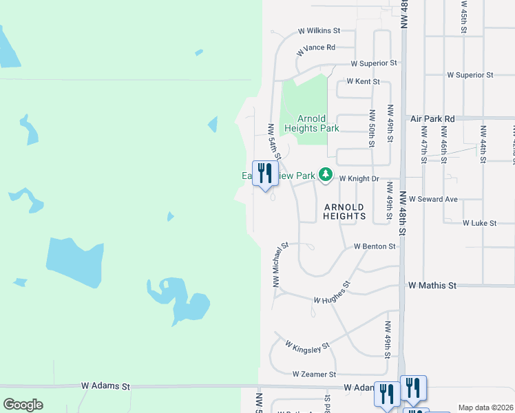 map of restaurants, bars, coffee shops, grocery stores, and more near 3724 Northwest 57th Street in Lincoln