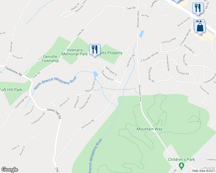 map of restaurants, bars, coffee shops, grocery stores, and more near 64 Pinfold Court in Morris Plains