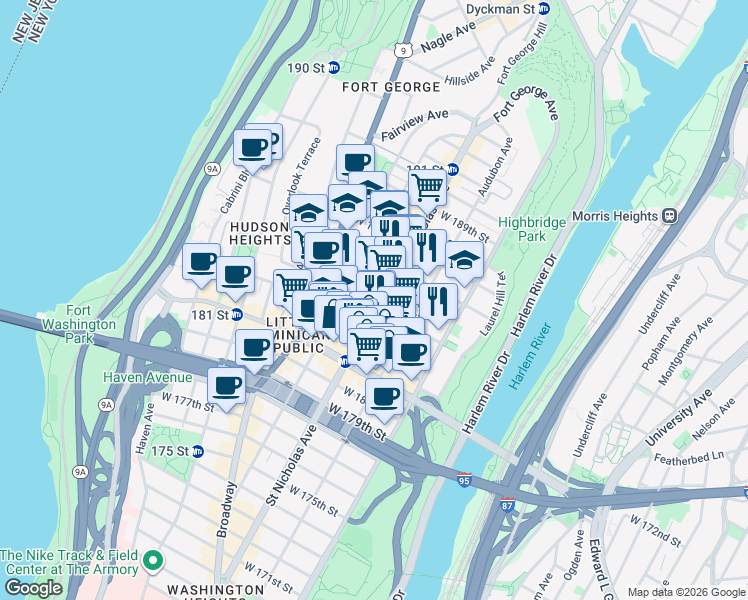 map of restaurants, bars, coffee shops, grocery stores, and more near in New York