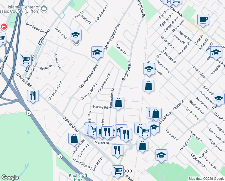map of restaurants, bars, coffee shops, grocery stores, and more near 171 Brighton Road in Clifton