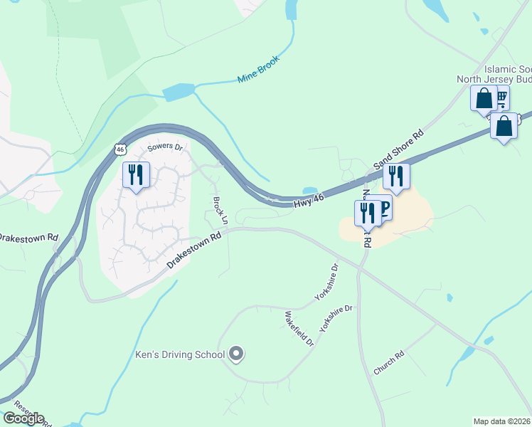 map of restaurants, bars, coffee shops, grocery stores, and more near 425 U.S. 46 in Hackettstown