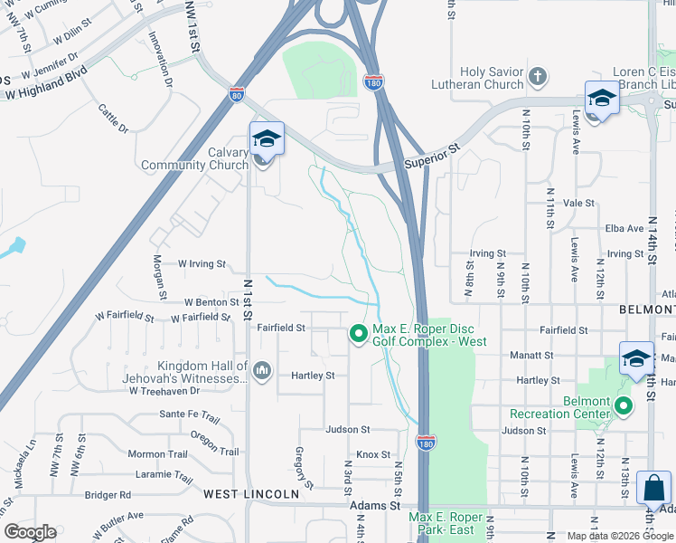 map of restaurants, bars, coffee shops, grocery stores, and more near 257 Irving Street in Lincoln