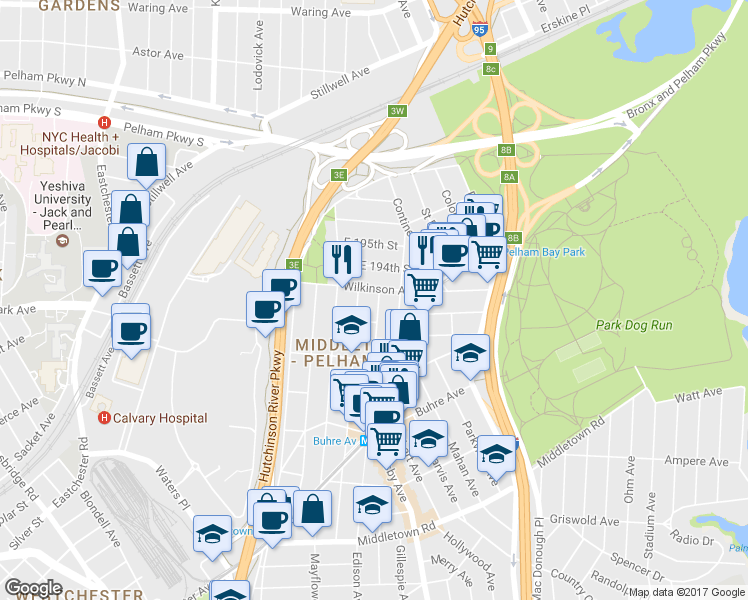 map of restaurants, bars, coffee shops, grocery stores, and more near 1967 Edison Avenue in Bronx