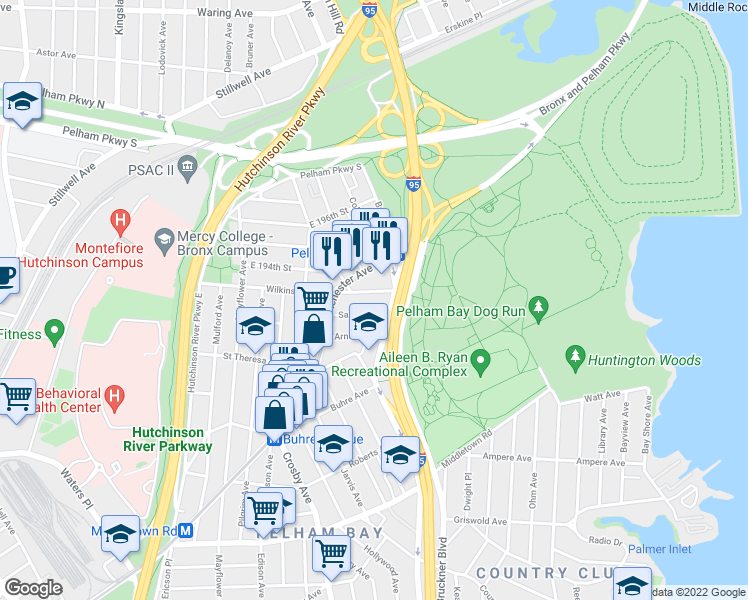 map of restaurants, bars, coffee shops, grocery stores, and more near 3134 Sands Place in The Bronx