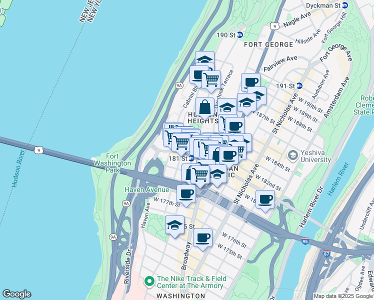 map of restaurants, bars, coffee shops, grocery stores, and more near in New York