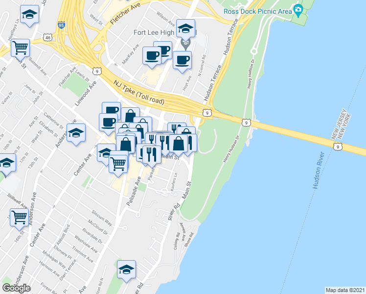 map of restaurants, bars, coffee shops, grocery stores, and more near 2006 Bigler Street in Fort Lee