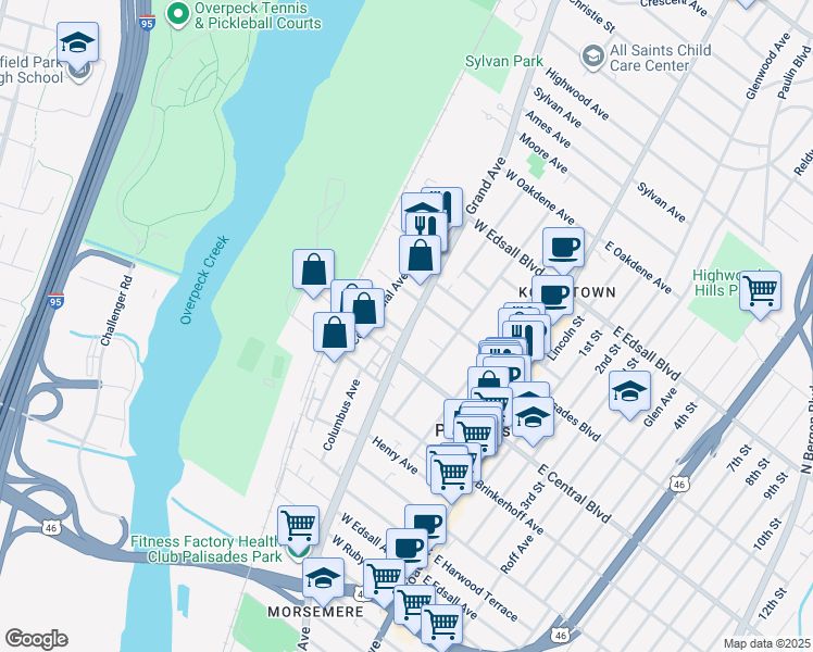 map of restaurants, bars, coffee shops, grocery stores, and more near 312 New Jersey 93 in Palisades Park