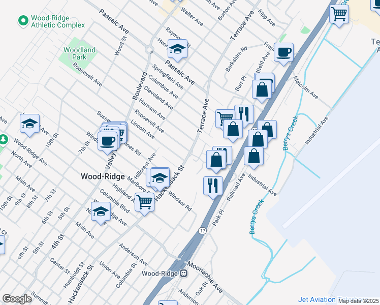 map of restaurants, bars, coffee shops, grocery stores, and more near 368 Lincoln Avenue in Hasbrouck Heights
