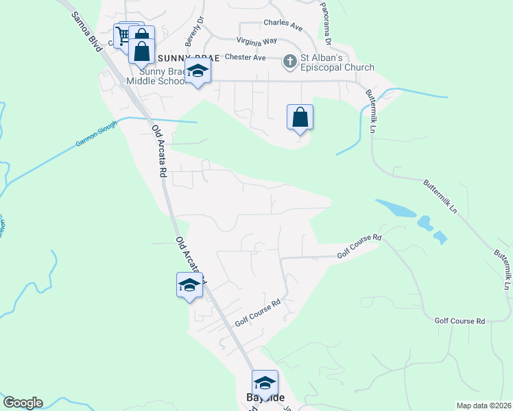 map of restaurants, bars, coffee shops, grocery stores, and more near 1302-1956 Anvick Road in Arcata