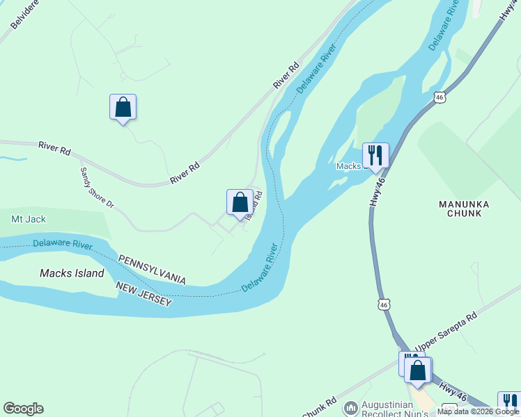 map of restaurants, bars, coffee shops, grocery stores, and more near 72 Island Road in Mount Bethel