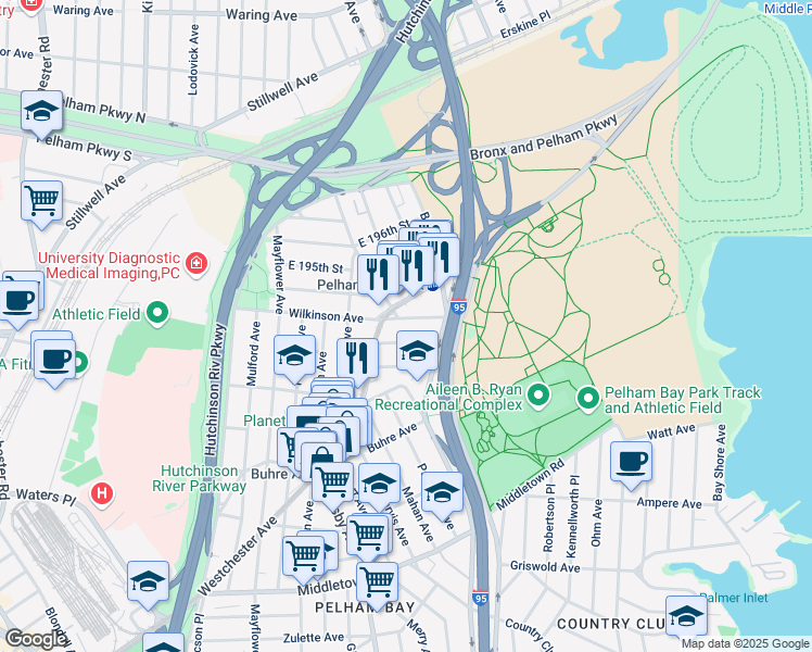 map of restaurants, bars, coffee shops, grocery stores, and more near 3134 Sands Place in Bronx
