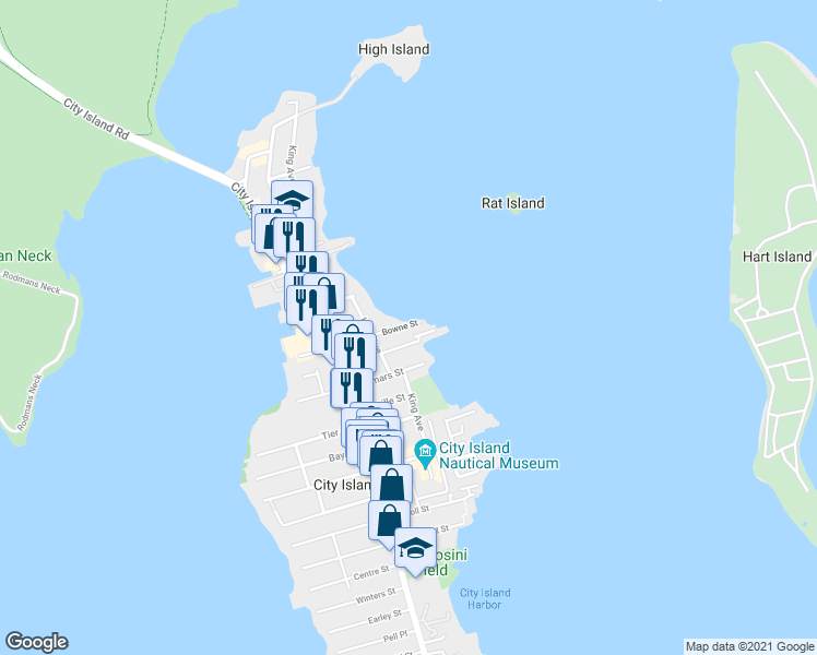 map of restaurants, bars, coffee shops, grocery stores, and more near 224 Kirby Street in The Bronx