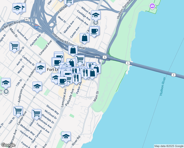 map of restaurants, bars, coffee shops, grocery stores, and more near 2006 Bigler Street in Fort Lee