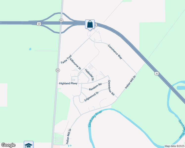 map of restaurants, bars, coffee shops, grocery stores, and more near 1012 Halbedel Street in Upper Sandusky