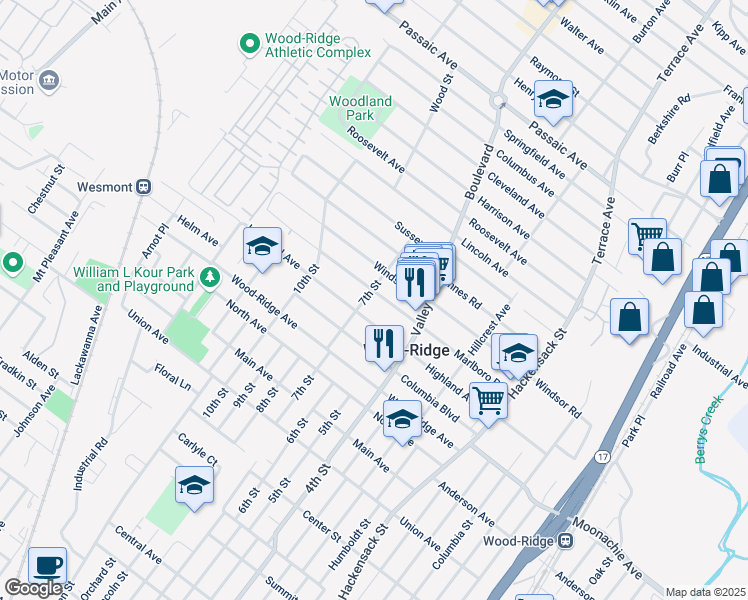 map of restaurants, bars, coffee shops, grocery stores, and more near 378 Marlboro Road in Wood-Ridge