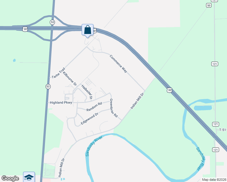 map of restaurants, bars, coffee shops, grocery stores, and more near 983 Greenbrier Road in Upper Sandusky