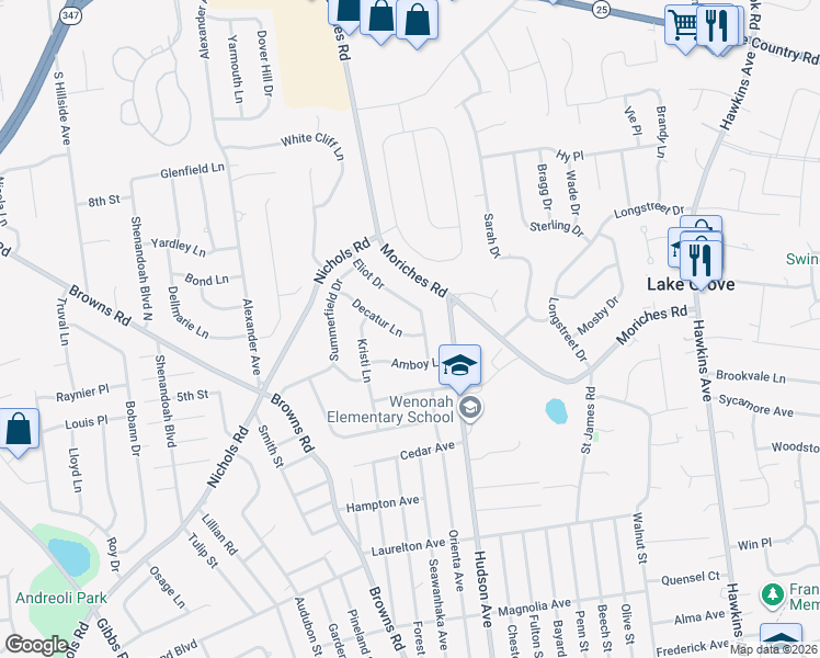 map of restaurants, bars, coffee shops, grocery stores, and more near 6 Decatur Lane in Lake Grove