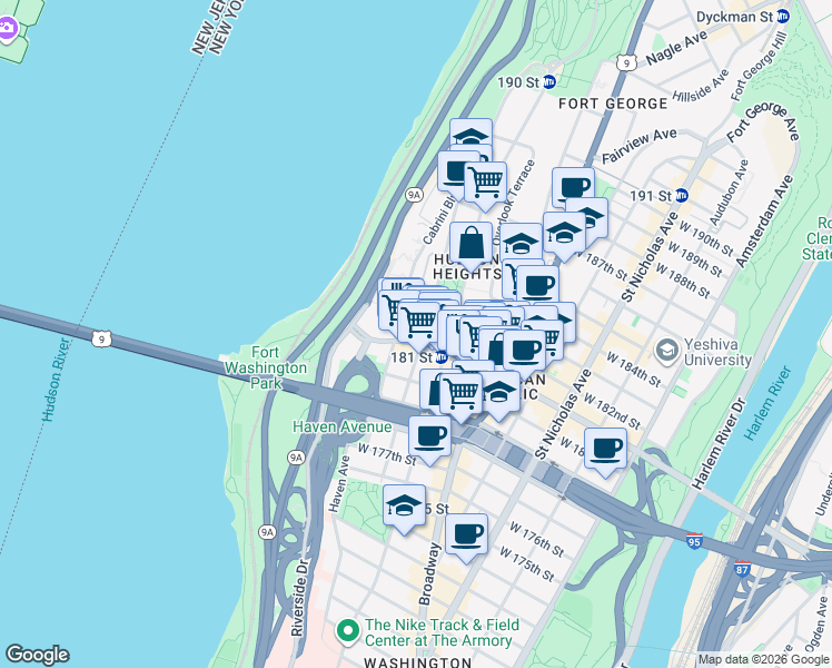 map of restaurants, bars, coffee shops, grocery stores, and more near in New York