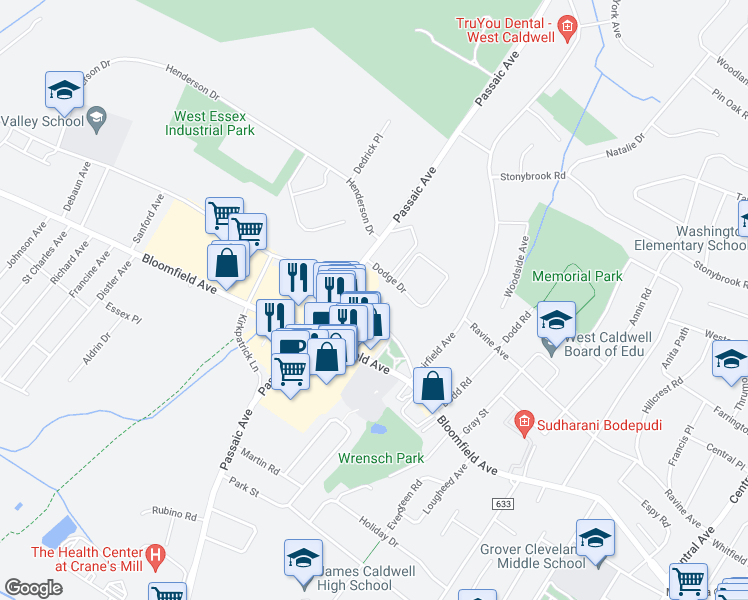 map of restaurants, bars, coffee shops, grocery stores, and more near 33 Clinton Road in West Caldwell