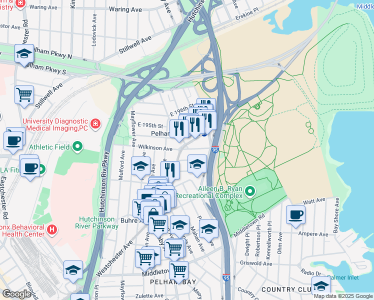 map of restaurants, bars, coffee shops, grocery stores, and more near 3134 Sands Place in Bronx