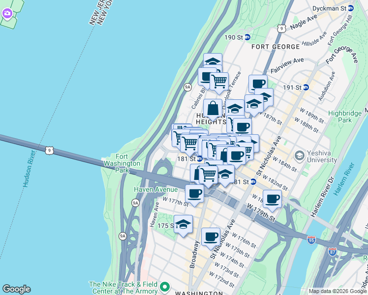 map of restaurants, bars, coffee shops, grocery stores, and more near in New York