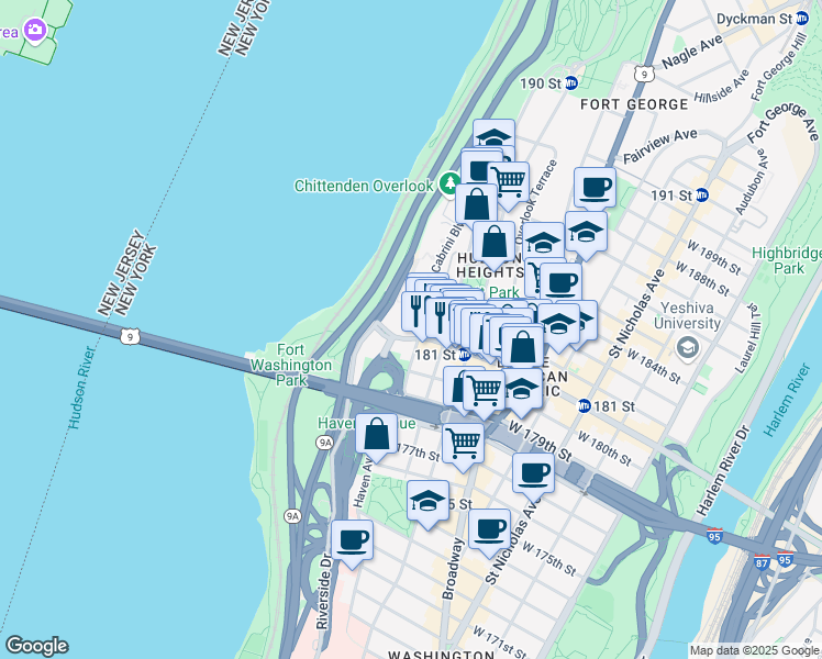 map of restaurants, bars, coffee shops, grocery stores, and more near in New York