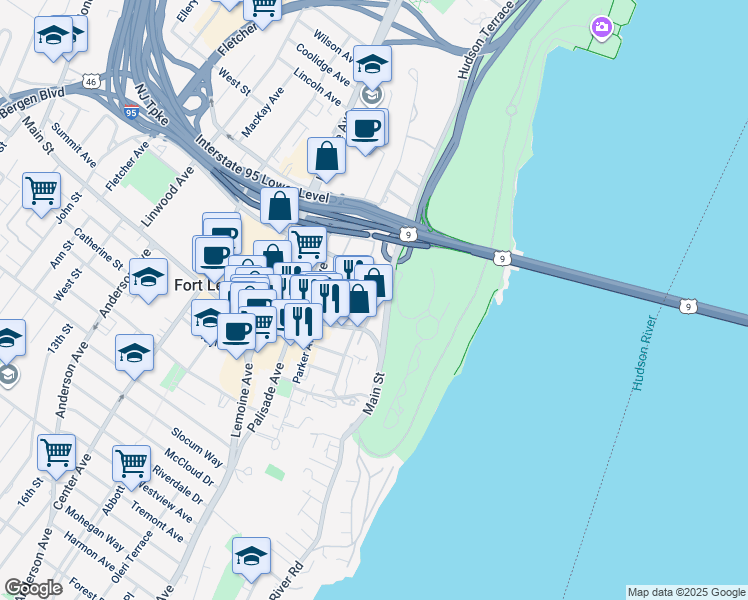 map of restaurants, bars, coffee shops, grocery stores, and more near 2006 Bigler Street in Fort Lee