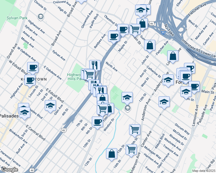 map of restaurants, bars, coffee shops, grocery stores, and more near 1500 8th Street in Fort Lee