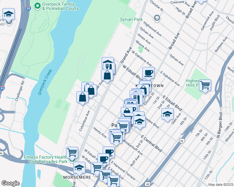 map of restaurants, bars, coffee shops, grocery stores, and more near 335 Hillside Avenue in Palisades Park