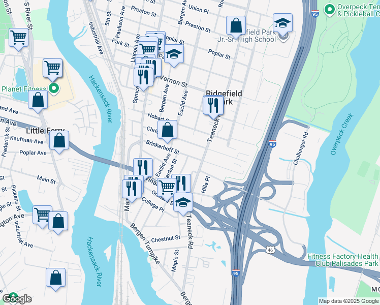 map of restaurants, bars, coffee shops, grocery stores, and more near 115 Laurel Street in Ridgefield Park