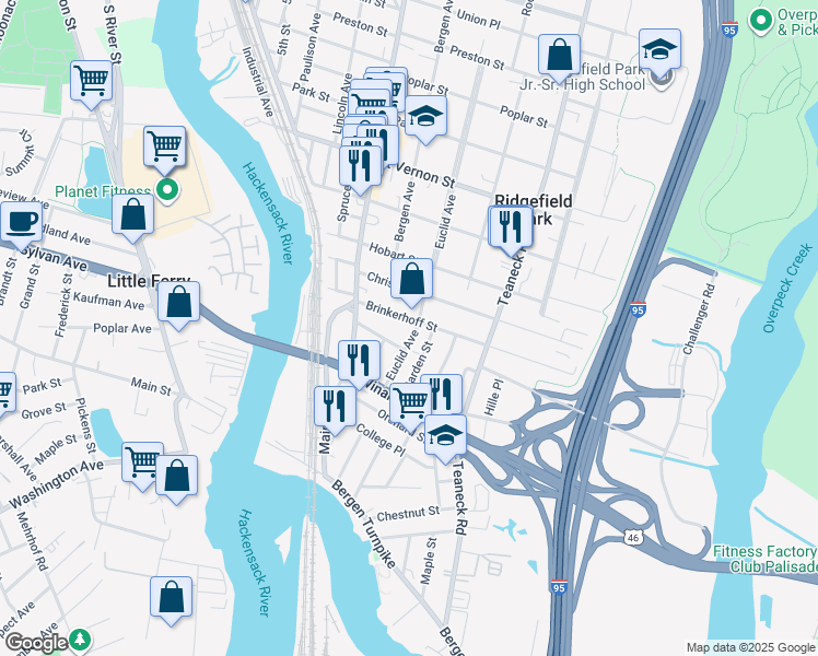 map of restaurants, bars, coffee shops, grocery stores, and more near 46 Garden Street in Ridgefield Park