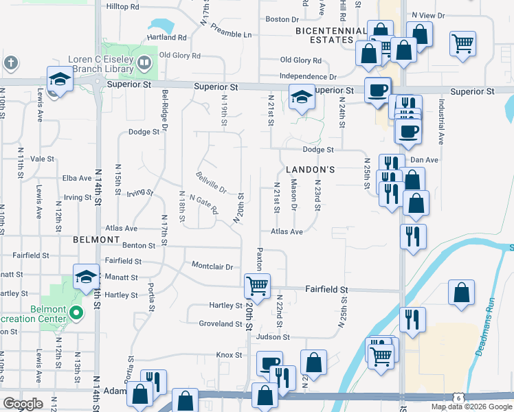 map of restaurants, bars, coffee shops, grocery stores, and more near 3931 Paxton Drive in Lincoln