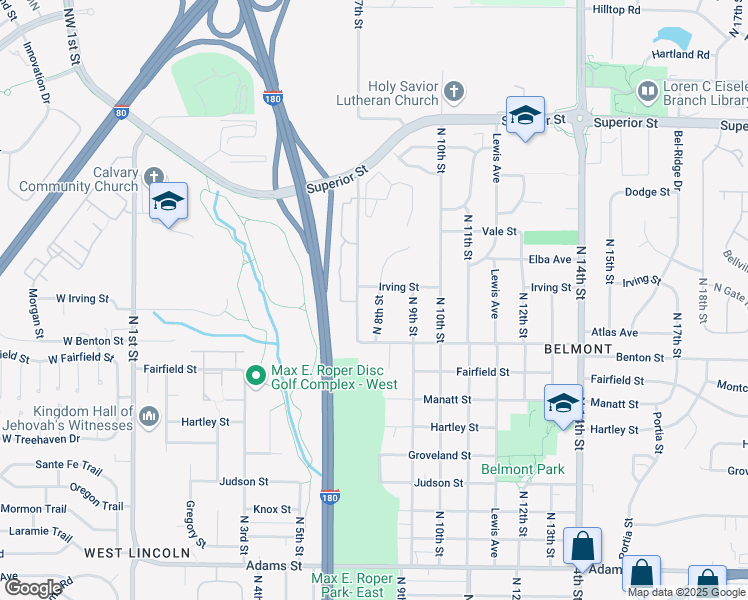 map of restaurants, bars, coffee shops, grocery stores, and more near 3940 North 8th Street in Lincoln