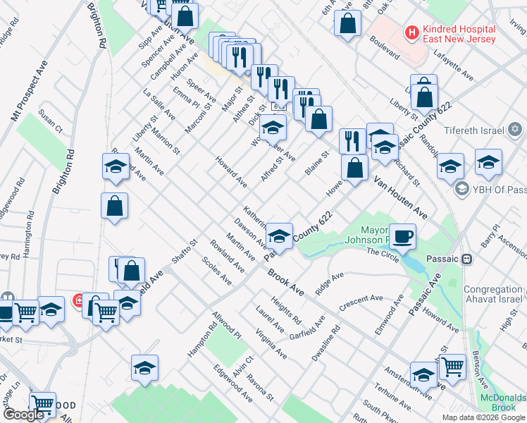 map of restaurants, bars, coffee shops, grocery stores, and more near 177 Willet Street in Clifton