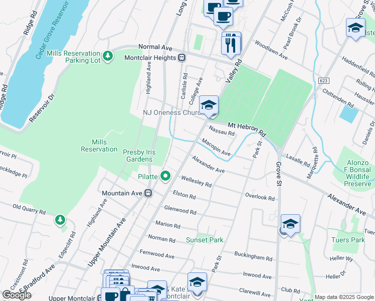 map of restaurants, bars, coffee shops, grocery stores, and more near 778 Valley Road in Montclair