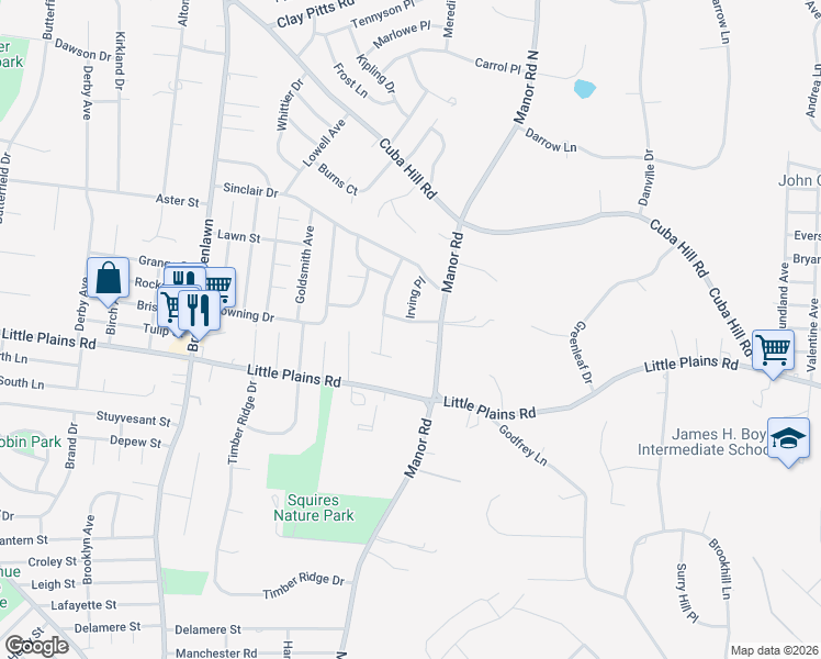 map of restaurants, bars, coffee shops, grocery stores, and more near 8 Judith Drive in Greenlawn