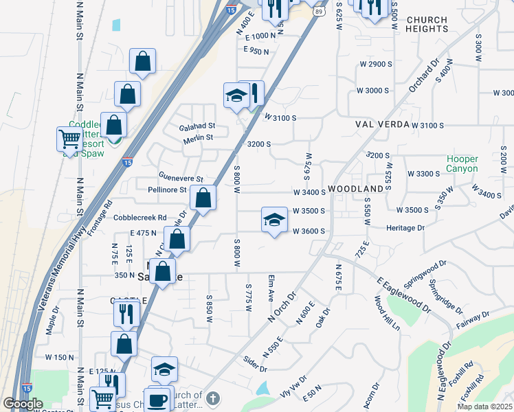 map of restaurants, bars, coffee shops, grocery stores, and more near 777 West 3500 South in Bountiful